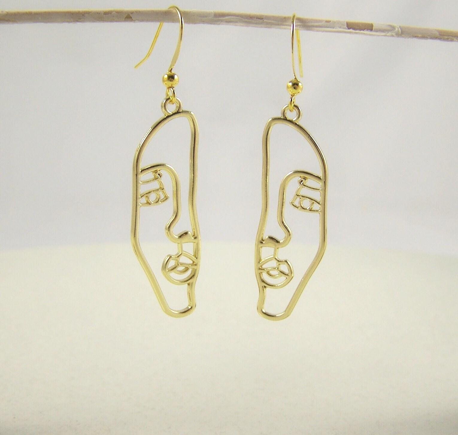 Antlitz Ohrringe Gesicht Goldfarben Ohrschmuck Geschenk Frauen Geburtstag Boho Puristisch Minimalistisch Weihnachten Muttertag Jubiläum von glanzundgeschmeide