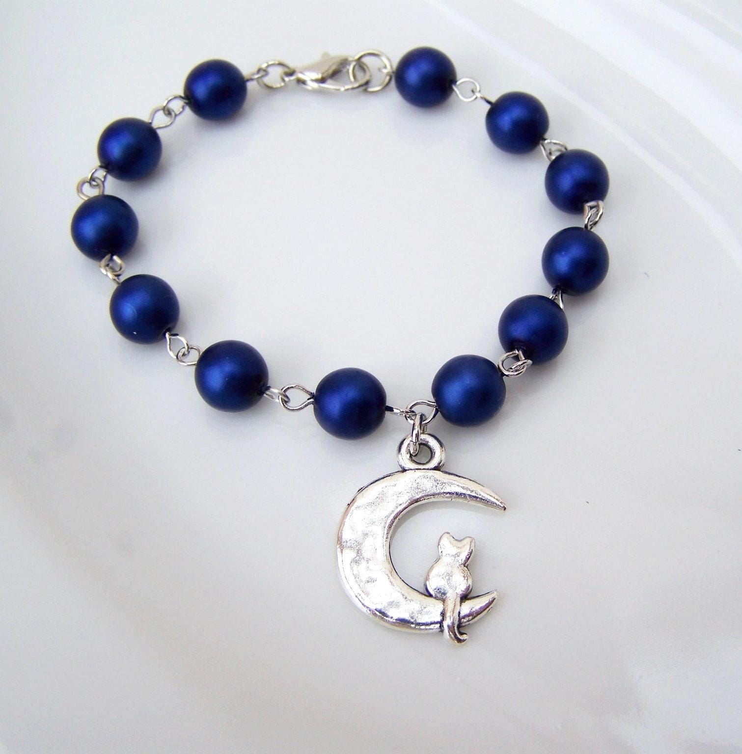 Armband Katze Im Silbermond Tiere Armreif Armschmuck Geschenk Geburtstag Frauen Mädchen Hochzeitstag Glasschmuck Boho Hippie Weihnachten von glanzundgeschmeide