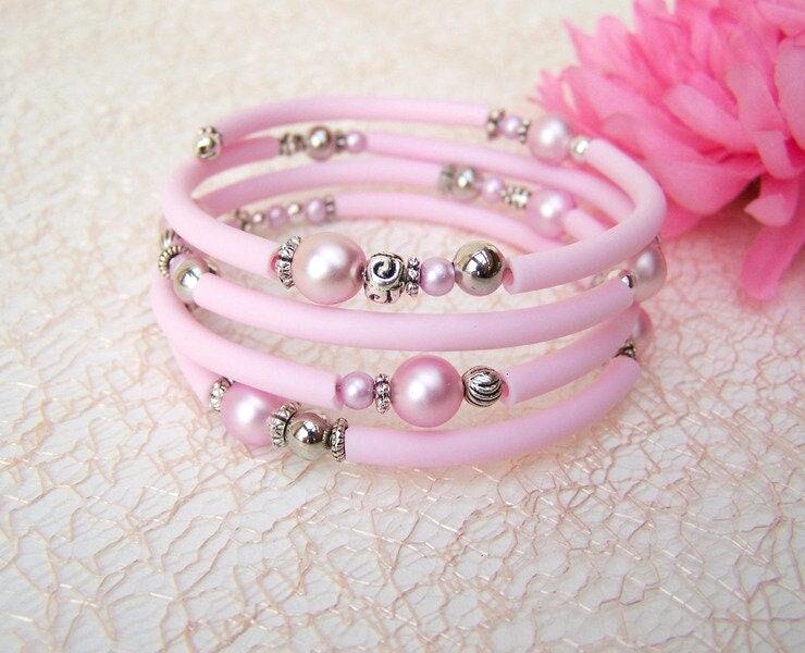 Armreif Rosa Wolke Memory Wire Armband Armschmuck Geschenk Frauen Mädchen Geburtstag Silberfarben Boho Hochzeitstag Weihnachten Muttertag von glanzundgeschmeide