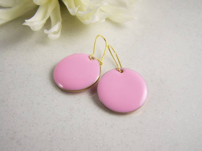Emaille Rosa Scheiben Ohrringe Ohrschmuck Geschenk Frauen Mädchen Geburtstag Boho Puristisch Minimalistisch Weihnachten Muttertag Jubiläum von glanzundgeschmeide