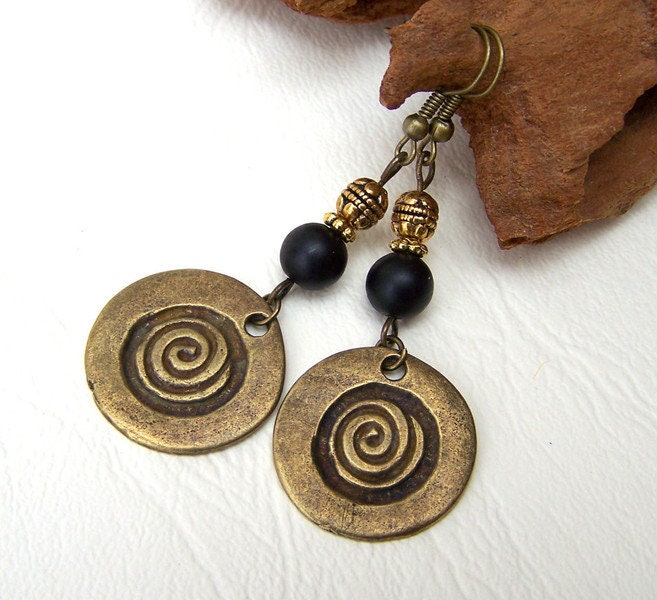 Ethnologisch Ohrringe Ohrhänger Ohrstecker Bronzefarben Schwarz Ohrschmuck Geschenk Frauen Geburtstag Hochzeitstag Boho Hippie von glanzundgeschmeide