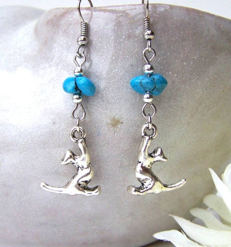 Kätzchen Mit Türkenit Ohrringe Ohrhänger Ohrschmuck Katzen Edelstein Geschenk Für Frauen Geburtstag Damen Mädchen Hochzeitstag Muttertag von glanzundgeschmeide