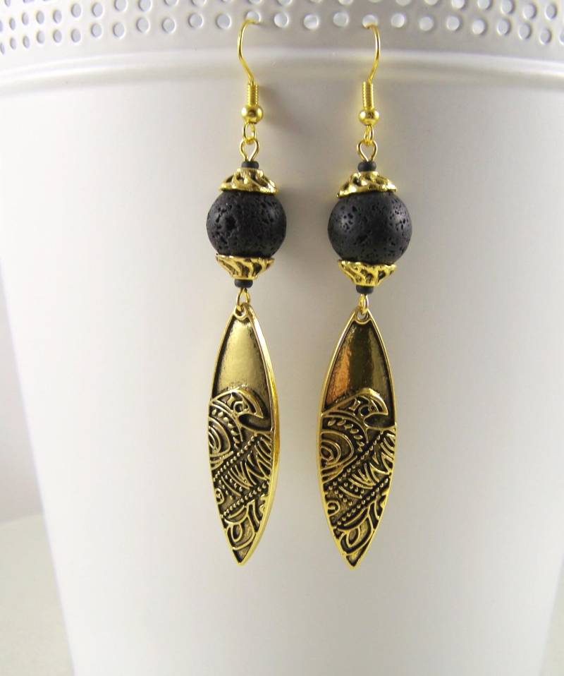 Lava Und Goldtropfen Verziert Ohrringe Ohrhänger Ohrstecker Boho Schwarz Ohrschmuck Geschenk Frauen Geburtstag Hochzeitstag Hippie Ethno von glanzundgeschmeide