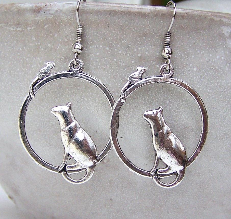 Mäuslein... Ab Ins Häuslein Ohrringe Katze Cat Ohrhänger Ohrschmuck Boho Geschenk Frauen Geburtstag Weihnachten von glanzundgeschmeide