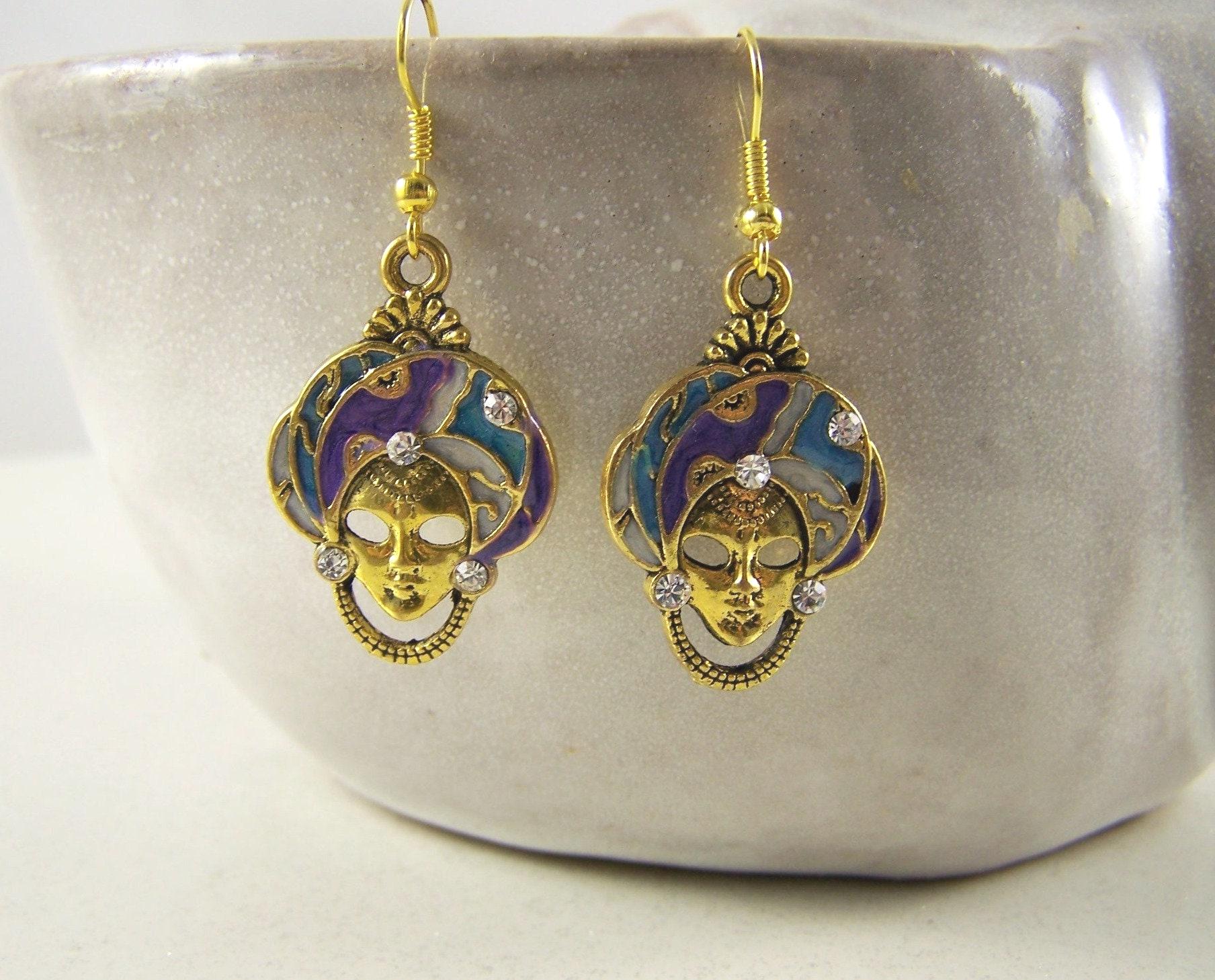 Maske Venezianisch Ohrringe Goldfarben Geschenk Frauen Mädchen Ohrhänger Ohrschmuck Ohrstecker Fasching Karneval Weihnachten Geburtstag Boho von glanzundgeschmeide