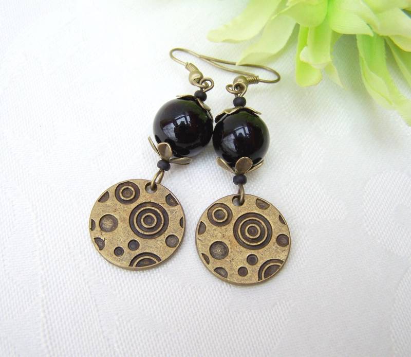 Schwarz An Bronze Ohrringe Ohrhänger Ohrstecker Boho Ohrschmuck Geschenk Frauen Mädchen Geburtstag Hochzeitstag Muttertag Weihnachten von glanzundgeschmeide