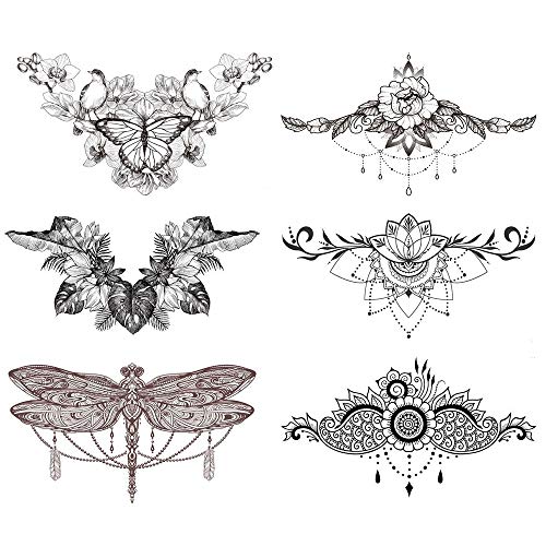 glaryyears 6 Blatt schwarze Unterbrust-Tattoos für Frauen, Blumenvogel Libelle Schmetterling Blatt Designs temporäre Tattoos Aufkleber auf Brust Taille wasserdicht Körperkunst 14,1 x 23,4 cm glaryyears 6 Blatt schwarze Unterbrust-Tattoos für Frauen, Blumenvogel Libelle Schmetterling Blatt Designs temporäre Tattoos Aufkleber auf Brust Taille wasserdicht Körperkunst 14,1 x 23,4 cm von glaryyears
