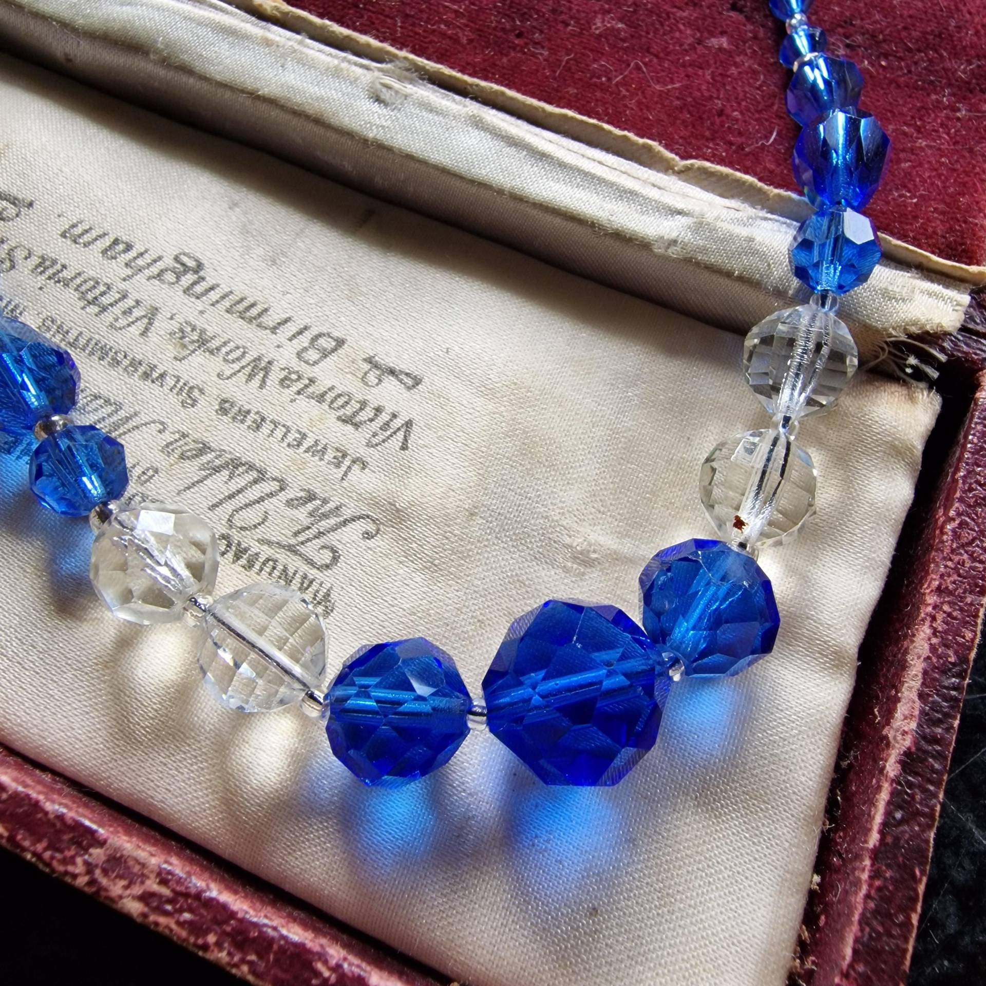 Art Deco Cut Glass Kette Blau Handgeschliffen, Glaskette, Blau, Collier, True Vintage, Nouveau, Cottage, Himmelblau von glaskult13