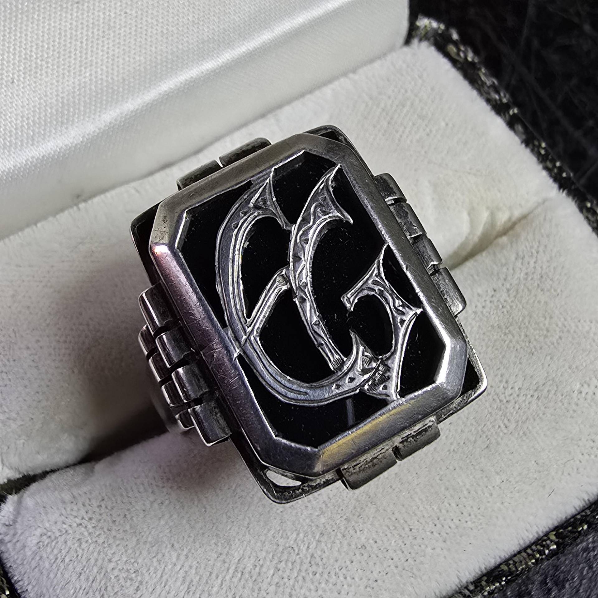 Art Deco Herren Ring 935 Silber, Geometrisch, Siegel, Monogramm, E G, Für Ihn, Onyx, True Vintage, Cottage, Herrenschmuck von glaskult13