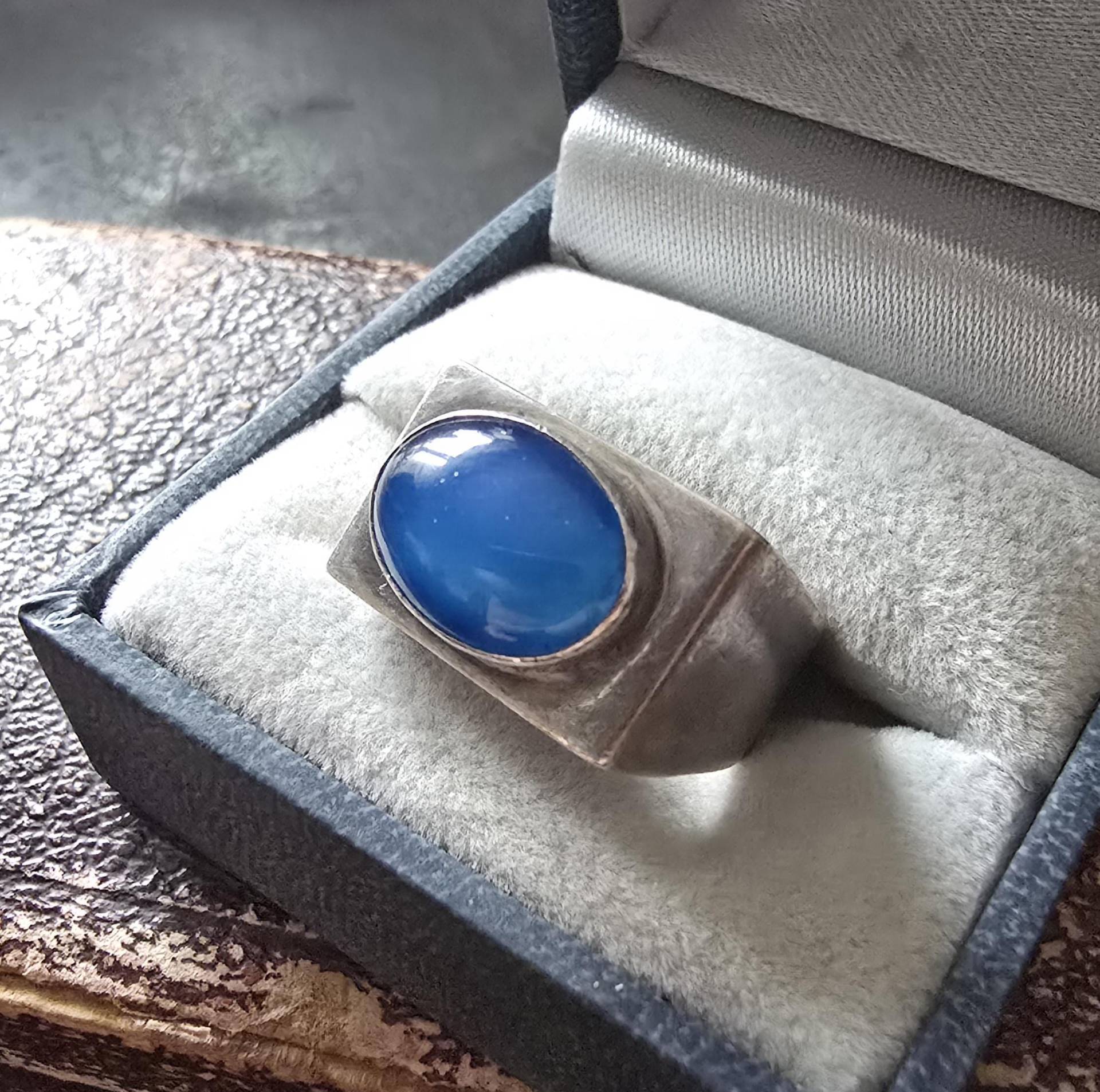 Art Nouveau Ring Mit Achat, Blauer Achat, 925 Silber Ring, Bauhaus, Nouveau, True Vintage von glaskult13