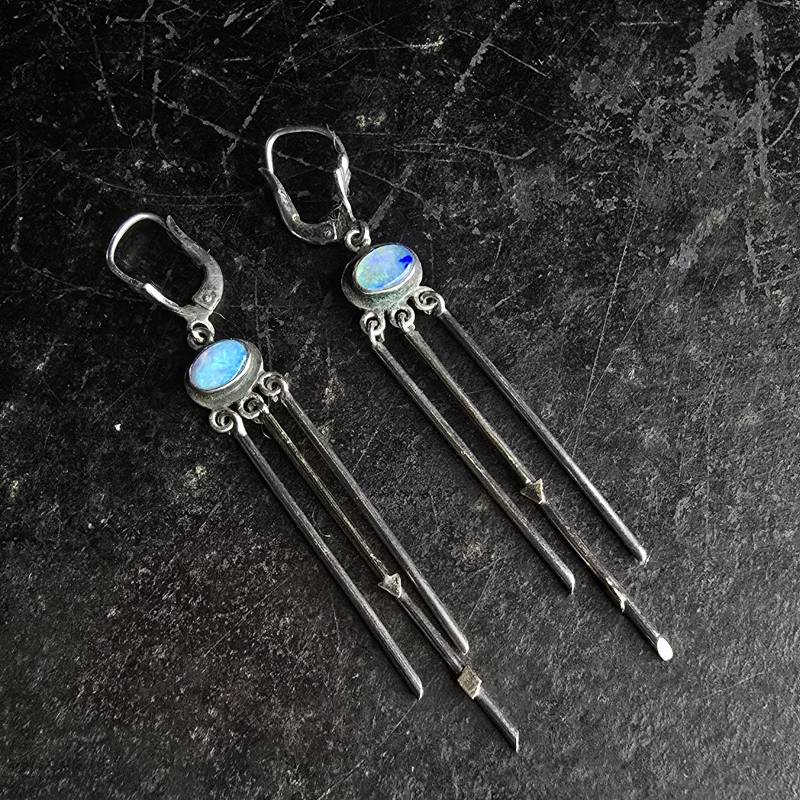 Designer 925 Silber Opal Ohrringe, Hängeohrringe, Mit 18K Gold, Modern, Boulder Opal, Handgefertigt, Modern Design von glaskult13