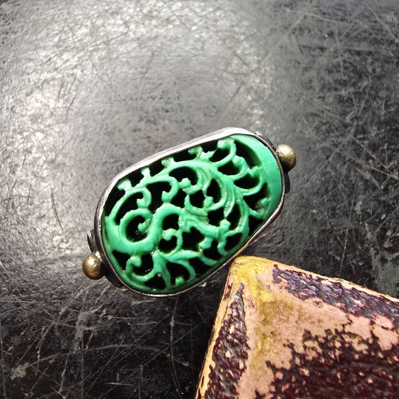 Designer 925 Silber Ring, Chinalack Grün, 24K Gold, Chinese Export, Designerschmuck, Cocktailring von glaskult13