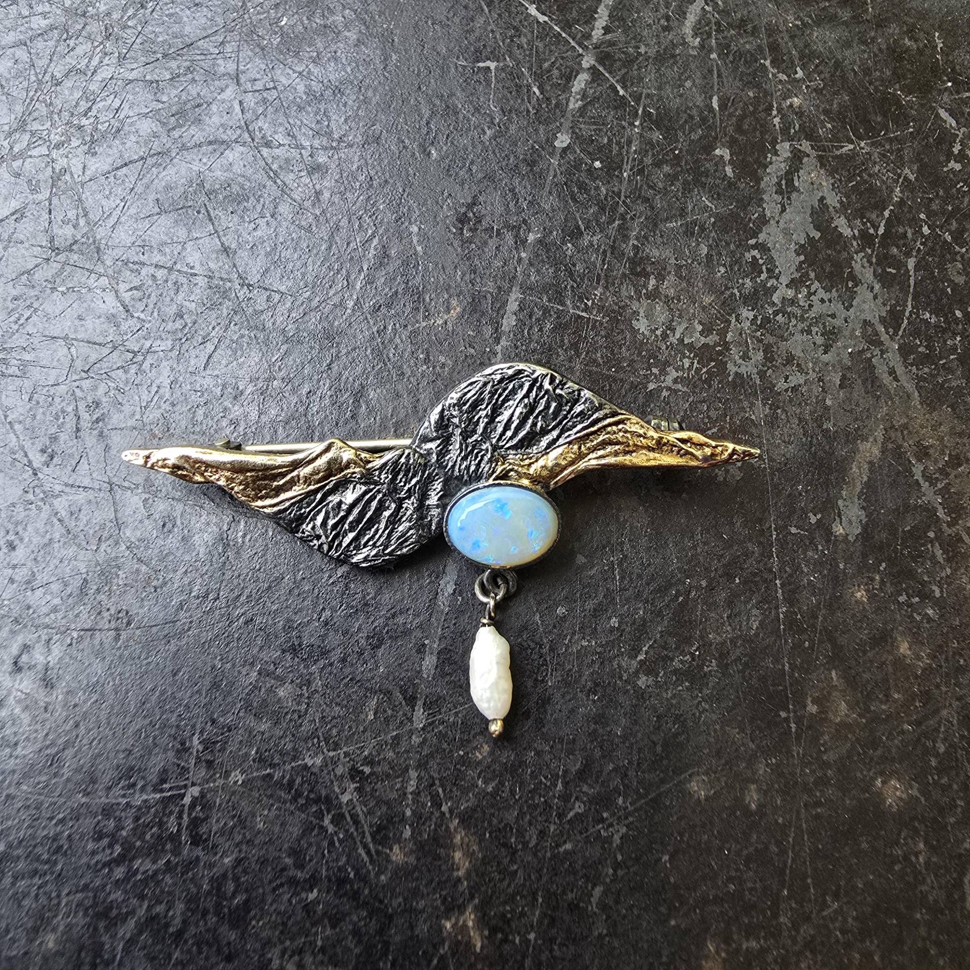 Designer Brosche Mit Opal, 925 Sterling Silber, Edelopal, Brutalistisch, Designerschmuck, Naturschmuck von glaskult13