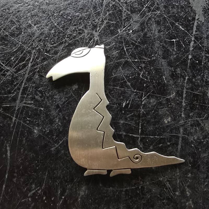 Große Designer Brosche Aus 925 Silber, Dinosaurier, Eidechse, Midcentury, Modern Design, Handgefertigt Große Designer Brosche Aus 925 Silber, Dinosaurier, Eidechse, Midcentury, Modern Design, Handgefertigt von glaskult13