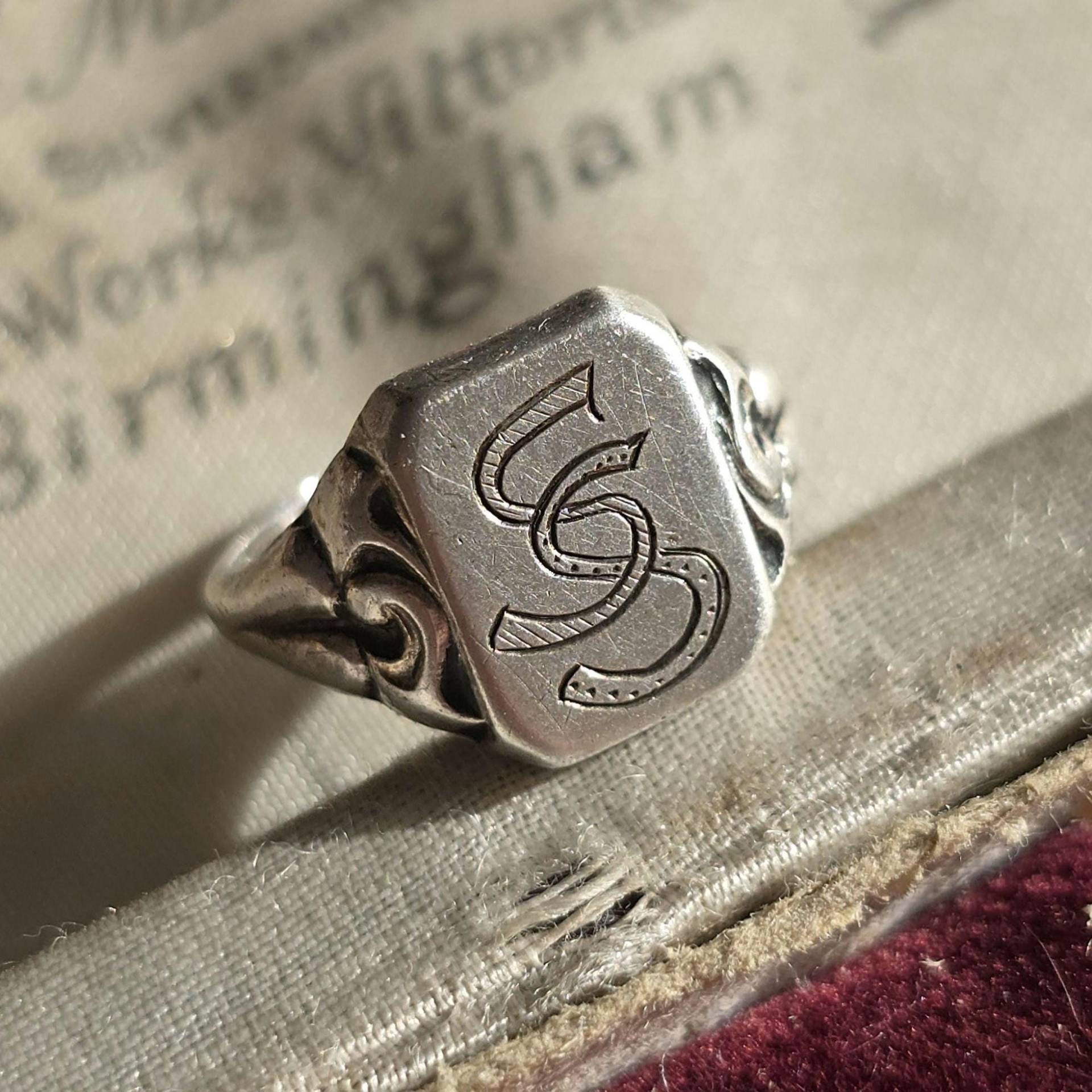 Jugendstil Herren Und Damen Monogramm Ring, S, 835 Silber Ring Siegel Ring Herren, Schmuck Silver True Vintage, Art Nouveau von glaskult13