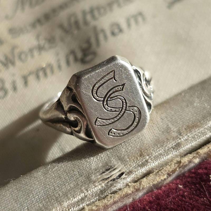 Jugendstil Herren Und Damen Monogramm Ring, S, 835 Silber Ring Siegel Ring Herren, Schmuck Silver True Vintage, Art Nouveau von glaskult13