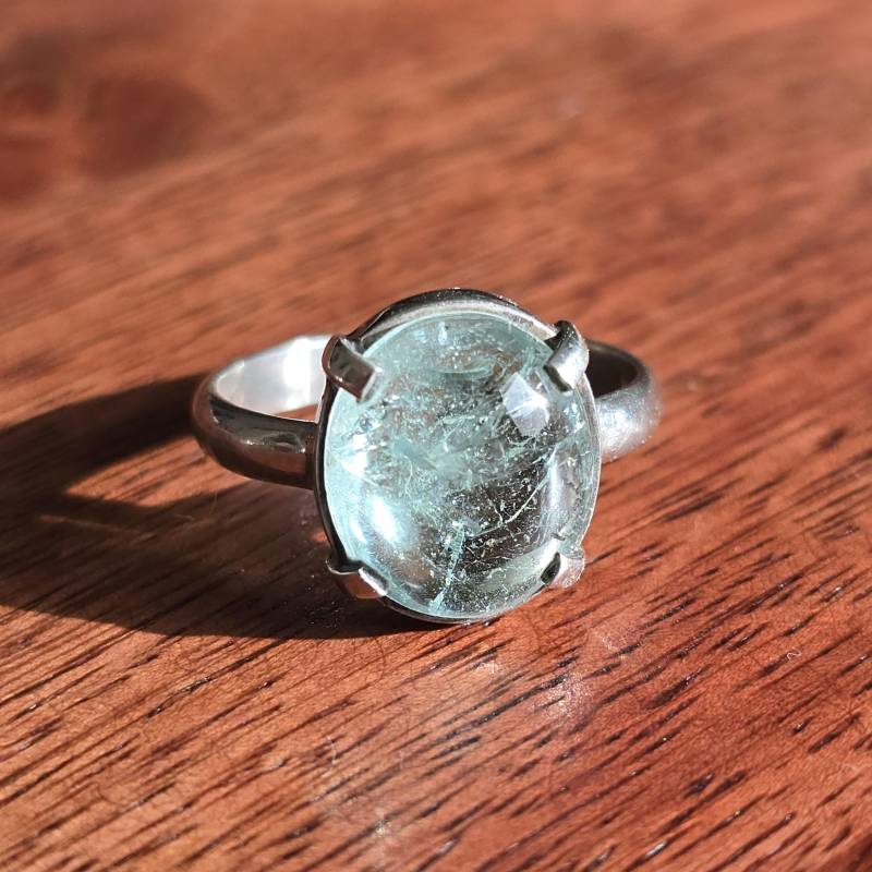 Schöner 925 Silber Ring Mit Blauen Aquamarin 925, Schön Gearbeitet, Elegant, Indien, Sterling Silver, Cabochon von glaskult13