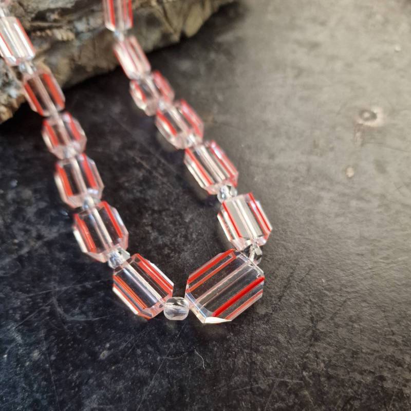 Seltene Art Deco Geschliffene Glas Kette Kristall Rot Cut Glass Handarbeit von glaskult13