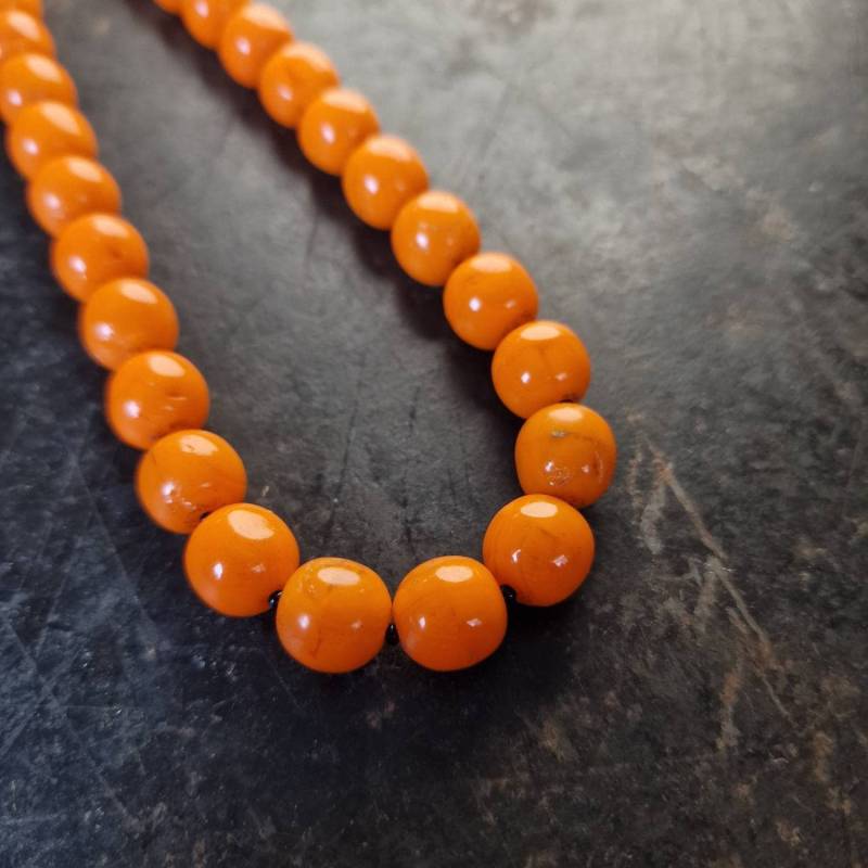 Seltene Art Deco Glaskette Collier Orange Schwarz Handarbeit Tango Glas von glaskult13