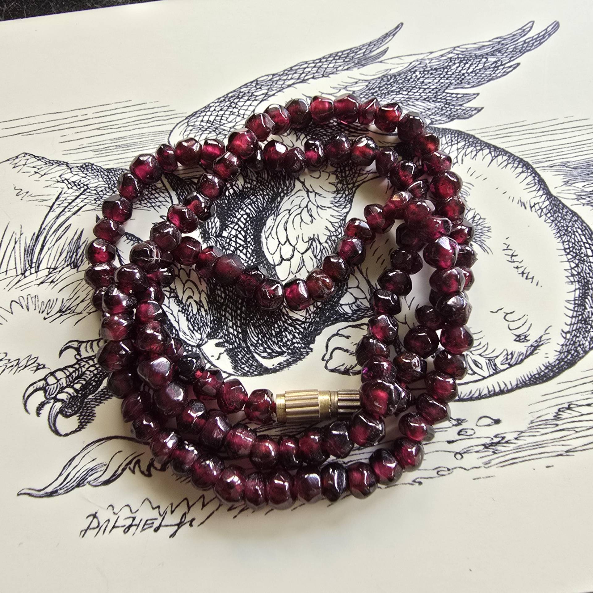Vintage Granat Collier, Vintage, Old Garnet, Silber Verschluss, Nuggets, Cottage Handarbeit von glaskult13