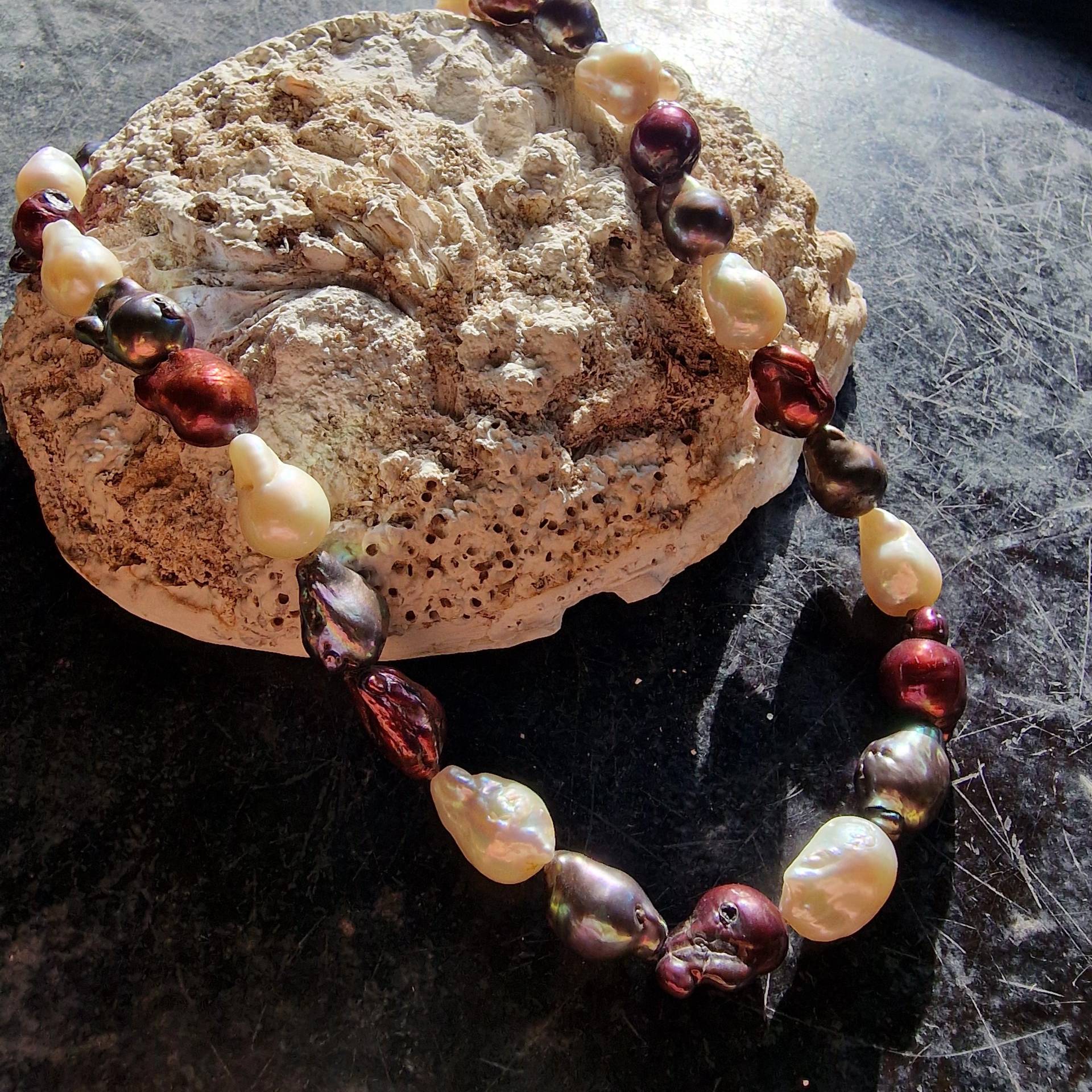 Wunderschönes Barock Perlen Collier, Kette, Süßwasser Barockperlen, 925 Verschluss, Große Perlen, Bunte Perlen von glaskult13