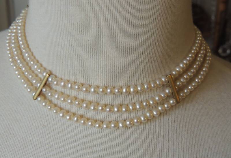 3Reihiges Perlencollier von glasschmuckdesign