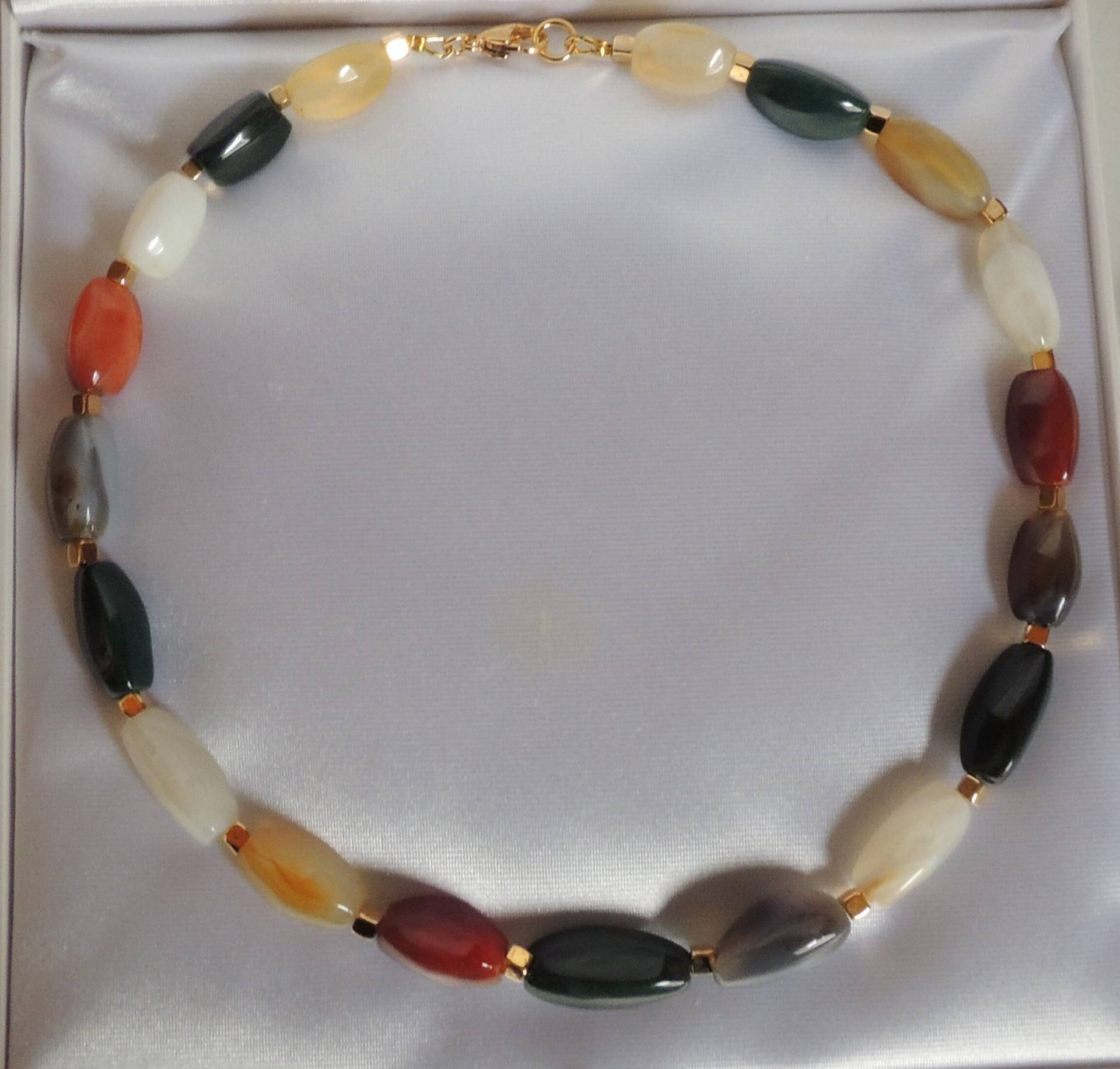 Achatkette Multi Color Olive Form von glasschmuckdesign