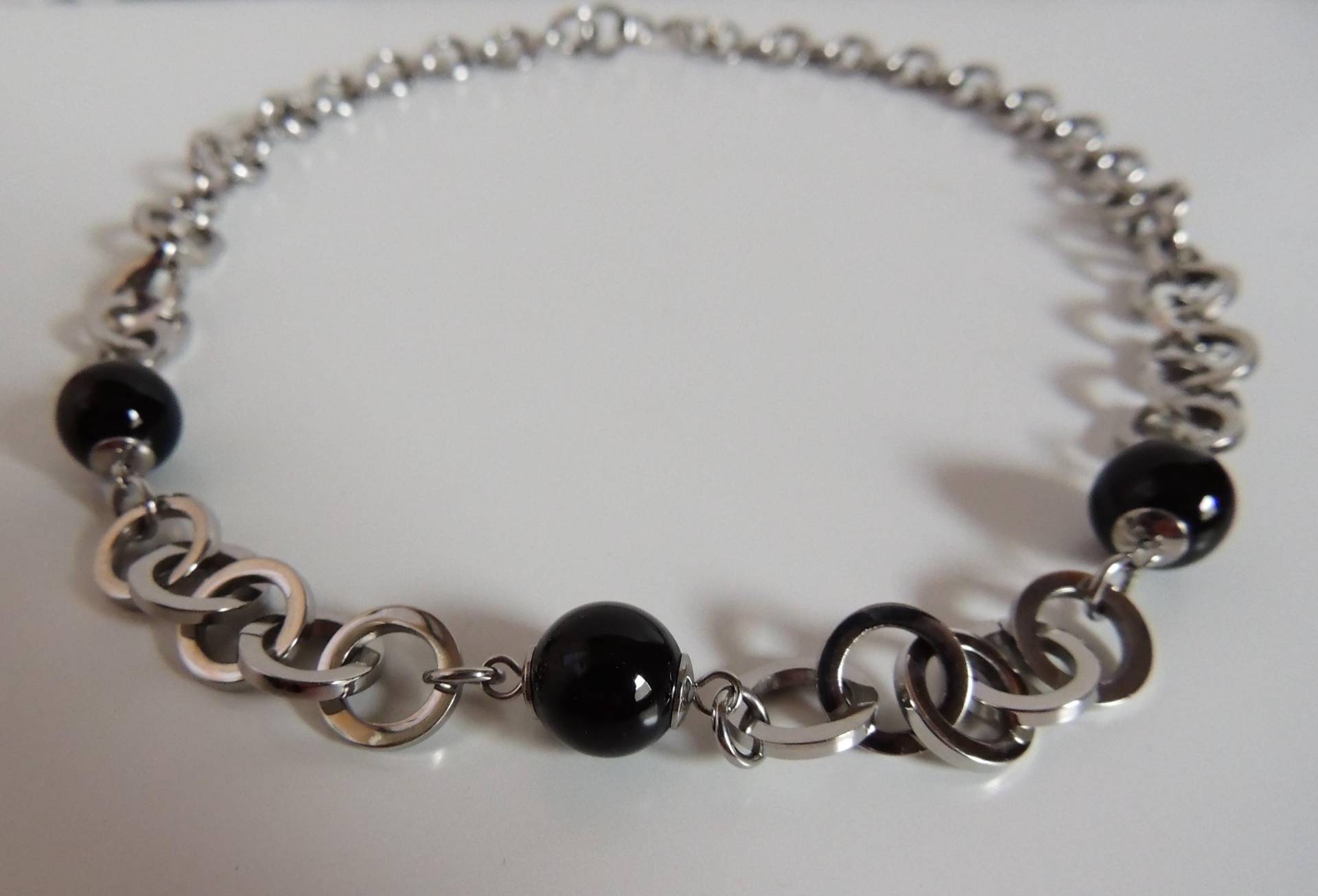 Gliederkette, Halskette, Onyx, Silber von glasschmuckdesign