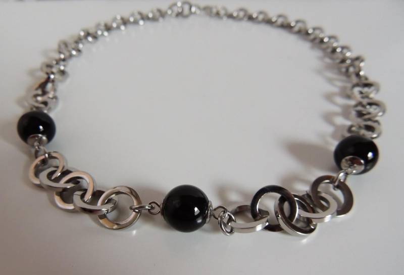 Gliederkette, Halskette, Onyx, Silber Gliederkette, Halskette, Onyx, Silber von glasschmuckdesign