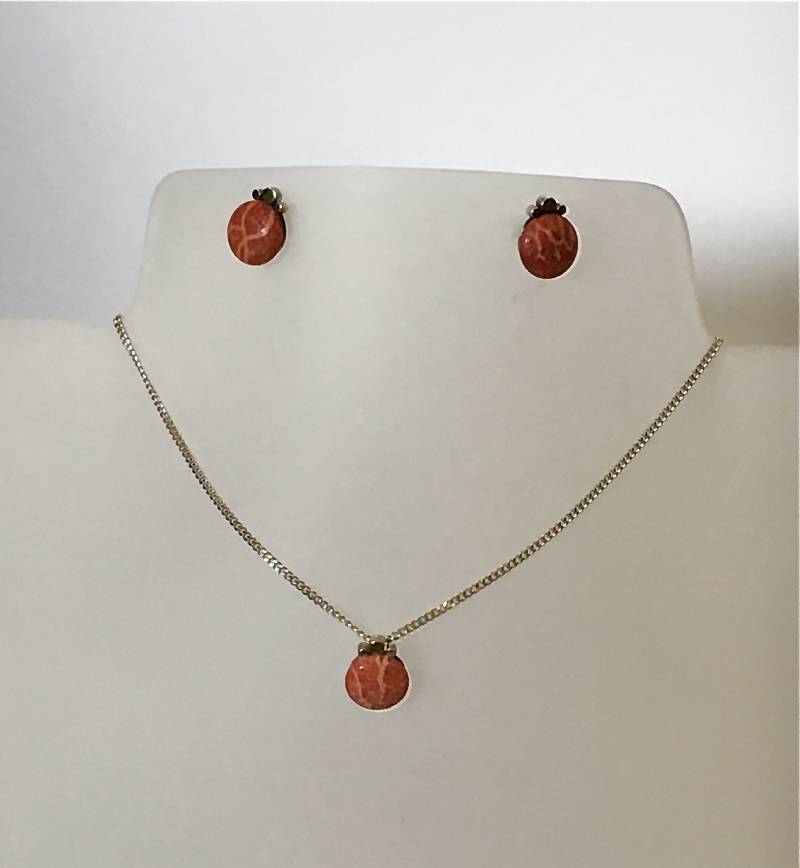 Halskette, Collier, Silber, Ohrstecker, Schaumkoralle, Set von glasschmuckdesign