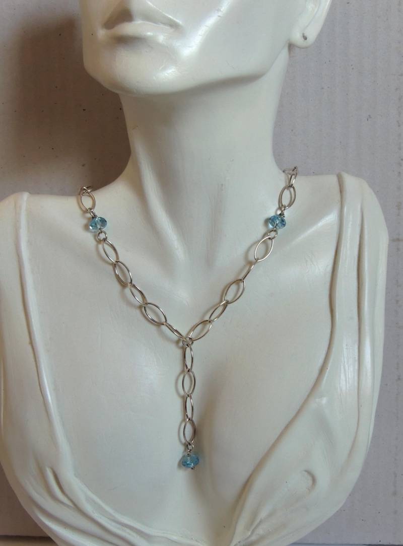Y-Collier in Silber Mit Blauen Glasperlen von glasschmuckdesign