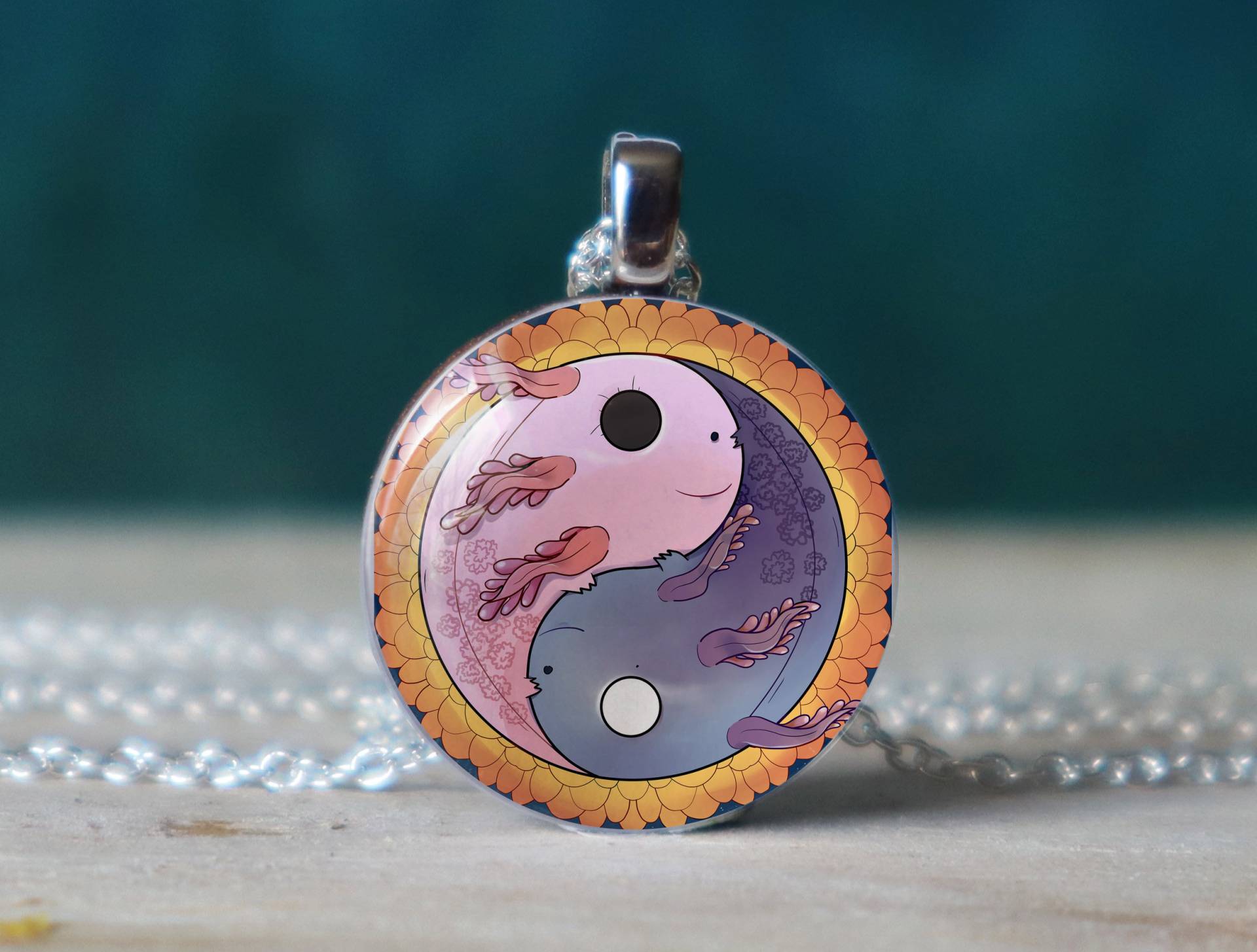 Axolotl , Yin Yang Halskette Geschenke Geburtstag Charm Schmuck von glassory