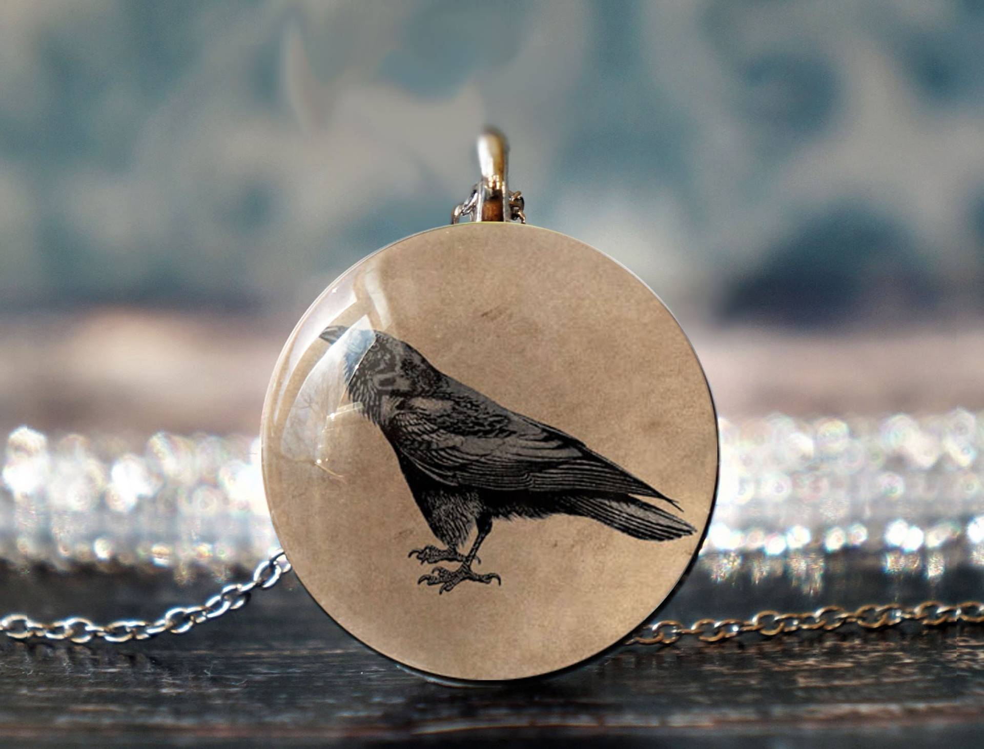 Krähe Halskette , Raben Schmuck Anhänger Vogel Schwarze Rabe Gothic von glassory