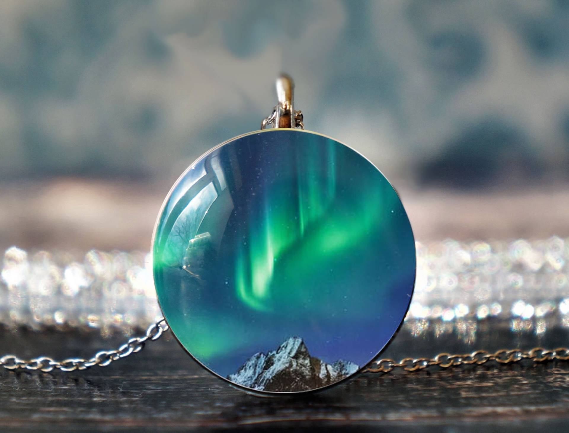 Nachthimmel Anhänger, Naturschmuck, Aurora Nordlichter Geschenk, Nordhimmel Nord Halskette, Schmuck von glassory