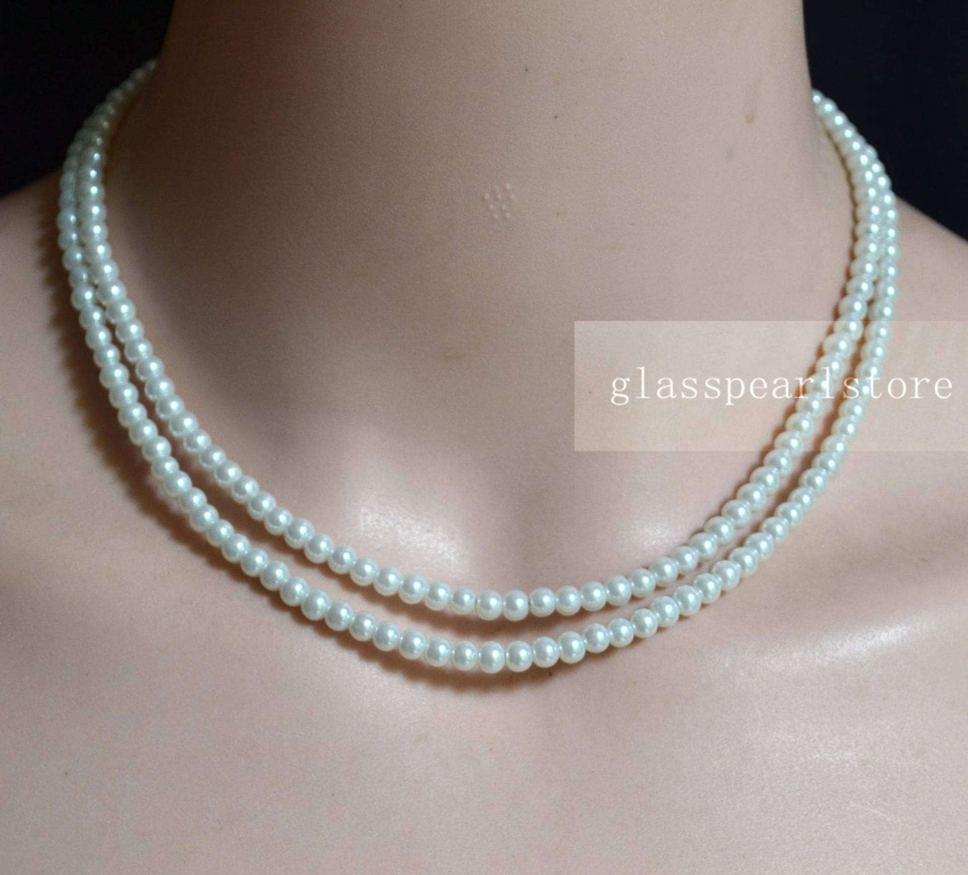 Doppel Strang Glasperlenkette, 4 Mm Perle, Verstellbare Kette von glasspearlstore