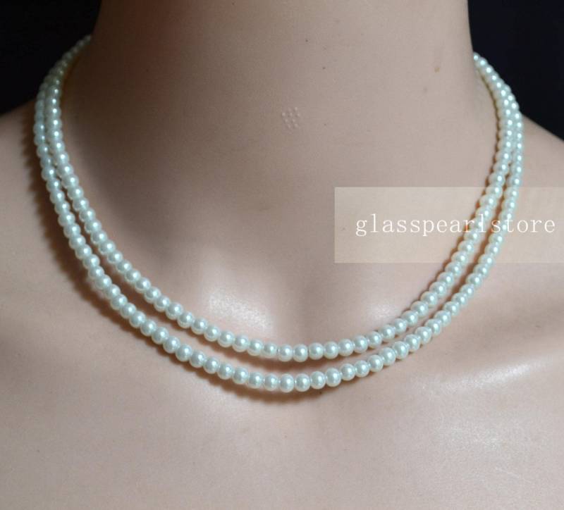 Doppel Strang Glasperlenkette, 4 Mm Perle, Verstellbare Kette von glasspearlstore