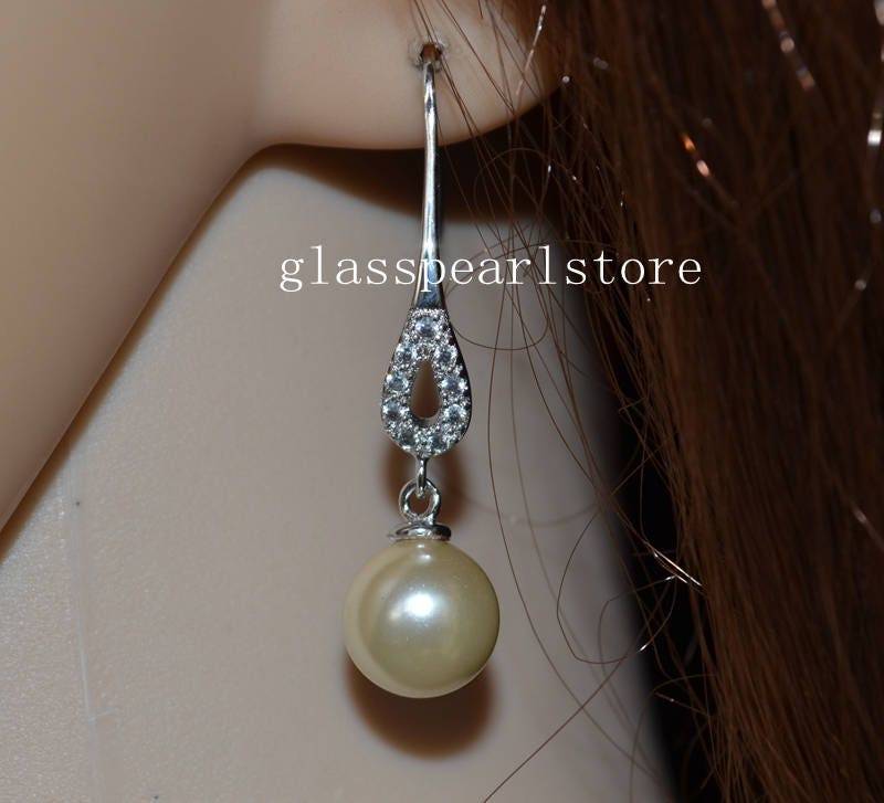 Champagner Perle Ohrringe, Zirkon Baumeln Brautjungfer Schmuck von glasspearlstore
