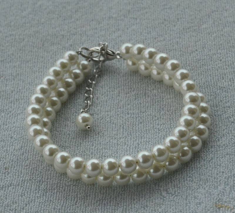 Elfenbein Glasperlen Armband, 2-Reihig Als Hochzeitsschmuck von glasspearlstore