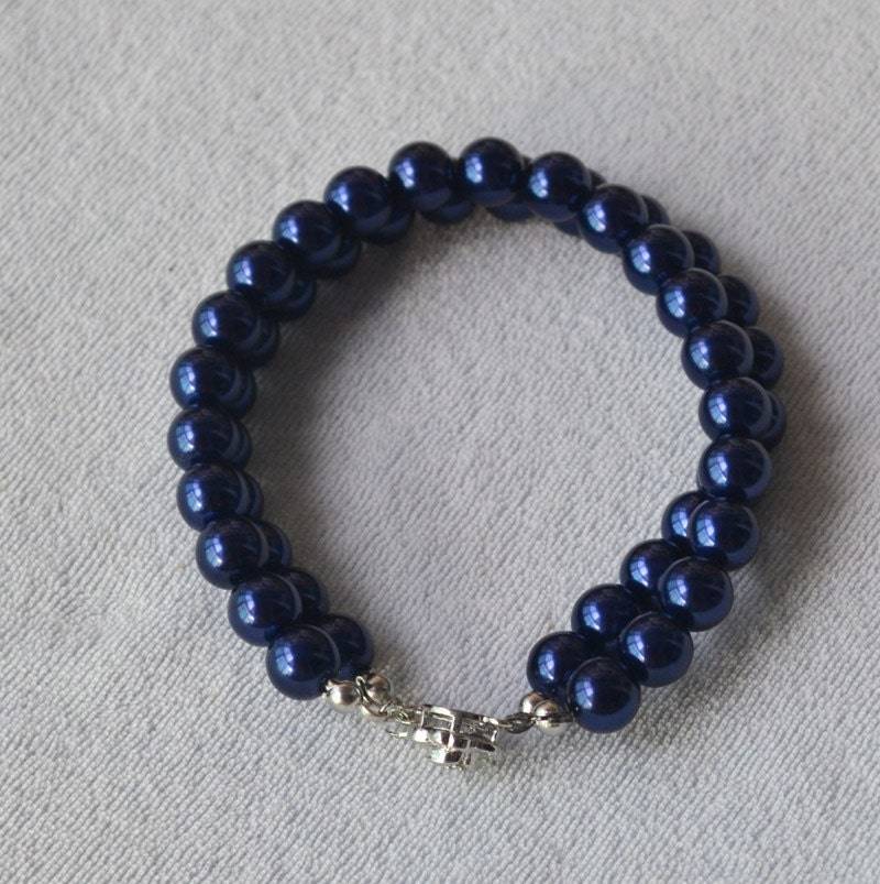 Navy Blau Perlenarmband, 2 Reihige Glasperlen, Hochzeitsschmuck von glasspearlstore