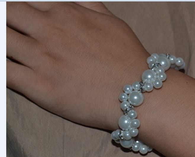 Perlenblumenarmband, Rhinestone-Hochzeitsarmband von glasspearlstore