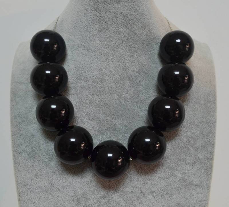 Chunky Schwarz Kunstperlen-statement-Halskette, 30 Mm Perlen-Design von glasspearlstore