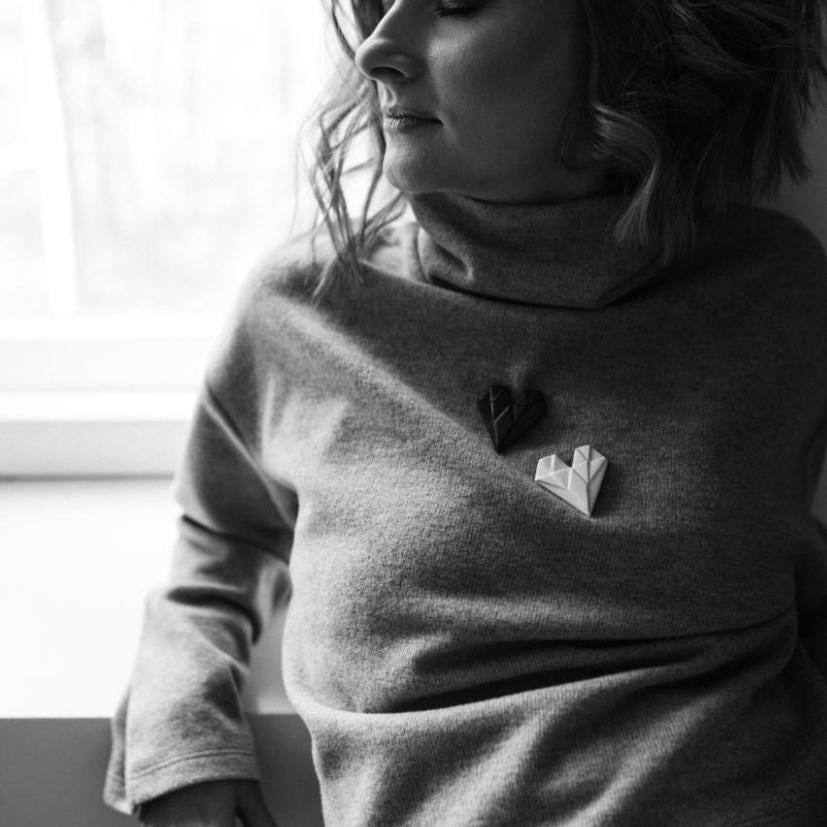 Origami Brosche Herz Keramik Natur Accessoires Pin Freund Geschenk von glazeworkshop