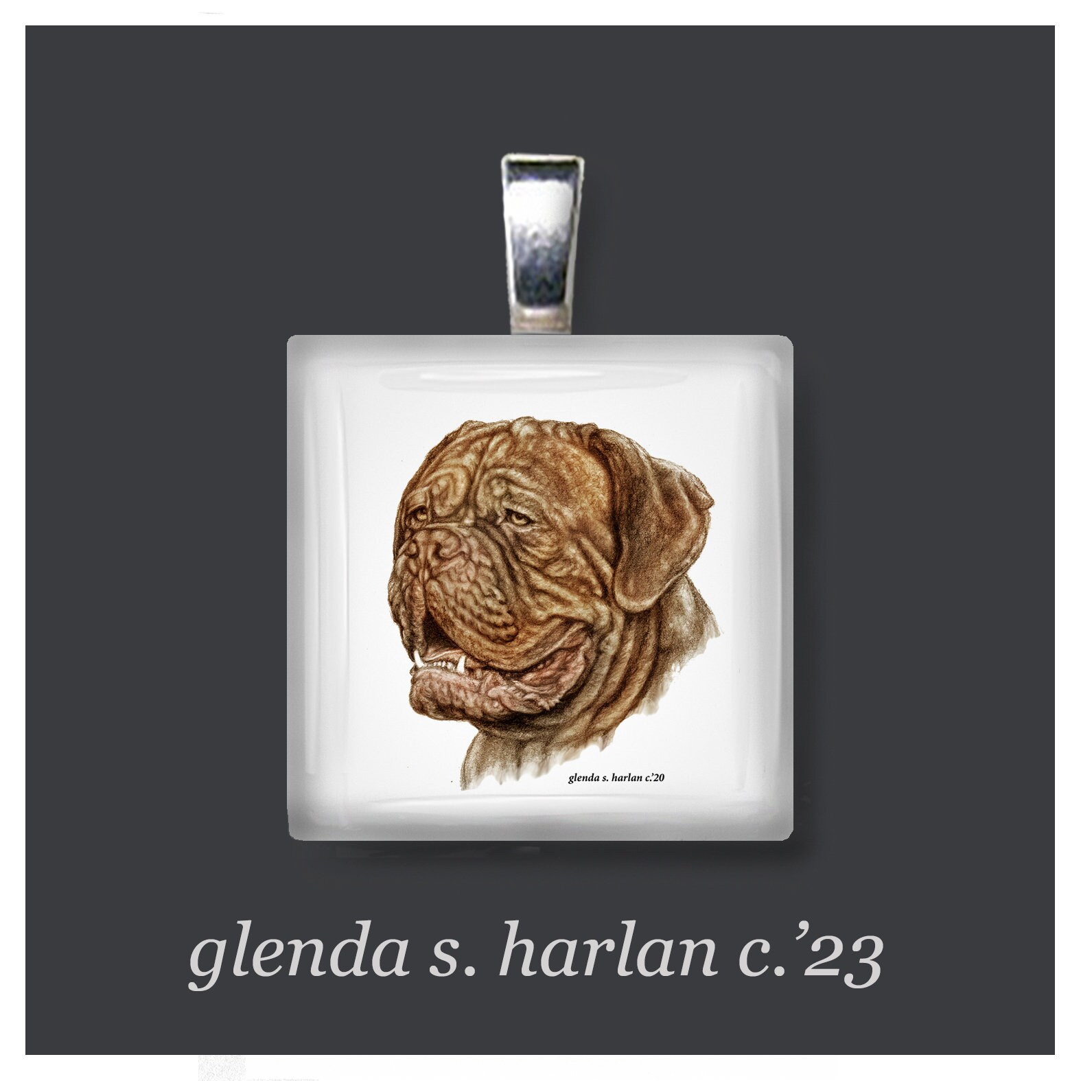 Dogue De Bordeaux Fine Art Zeichnung Glas Anhänger, Hund Schmuck, Hundemama Geschenk, Geschenk Für Sie, Hundeliebhaber von glendaharlan