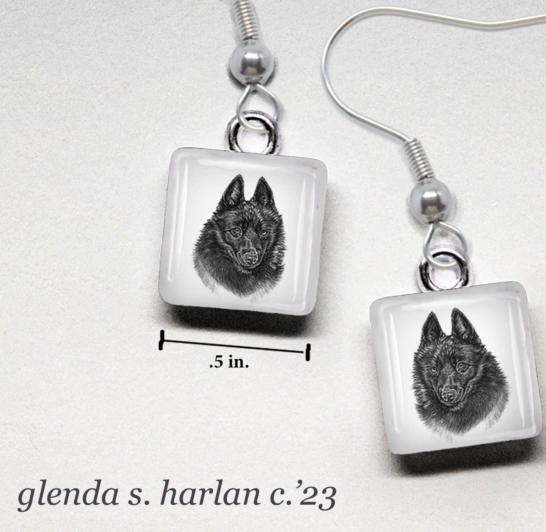 Schipperke Hund Glas Ohrringe Fine Art Zeichnung Hundeliebhaber Geschenk Schipp Hundeschmuck von glendaharlan