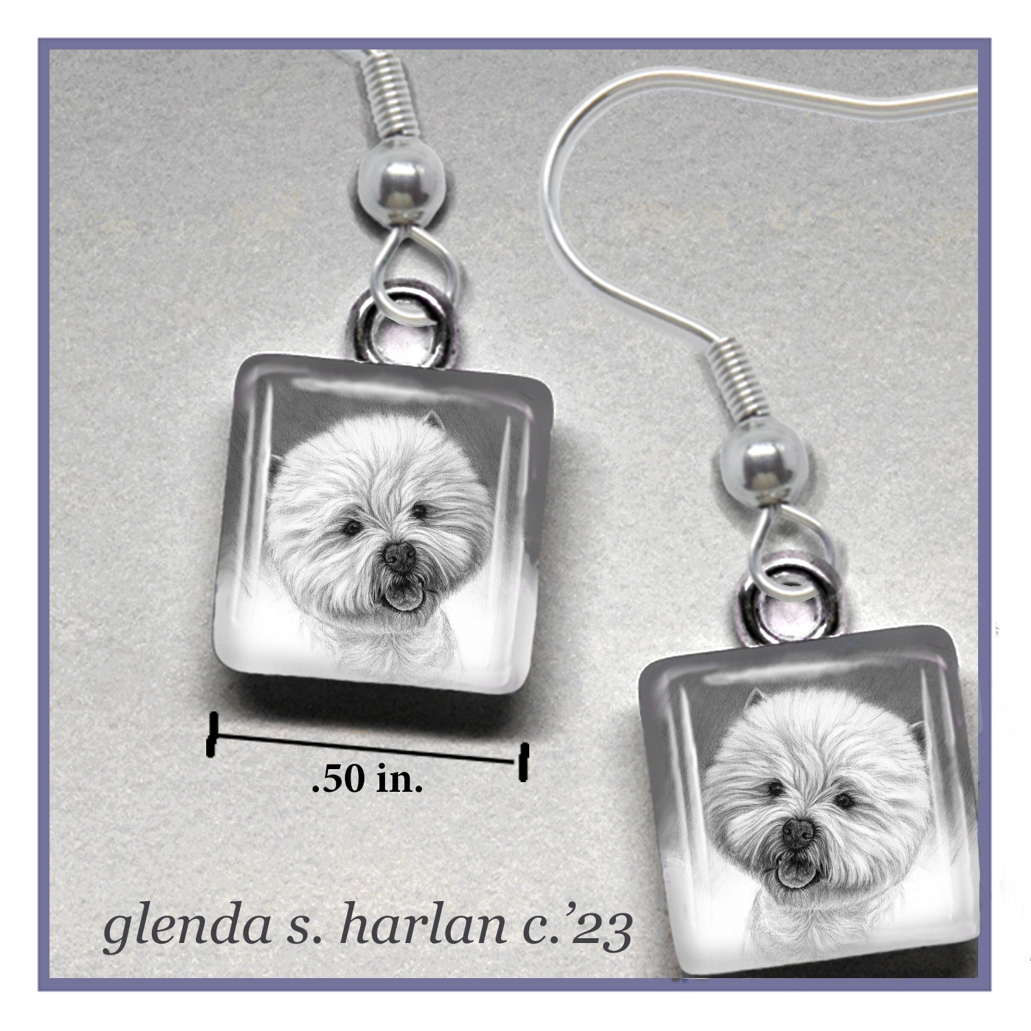 West Highland Terrier Glas Ohrringe Fine Art Zeichnung Hundeliebhaber Geschenk Westi Dog Mom Schmuck von glendaharlan