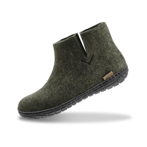 GLERUPS Damen und Herren Indoor und Outdoor Hausschuhe mit Gummisohle (Grün) | Bequeme Slipper-Stiefel für Damen und Herren | Kuschelige Herren und Damen Stiefelpantoffeln von glerups dk
