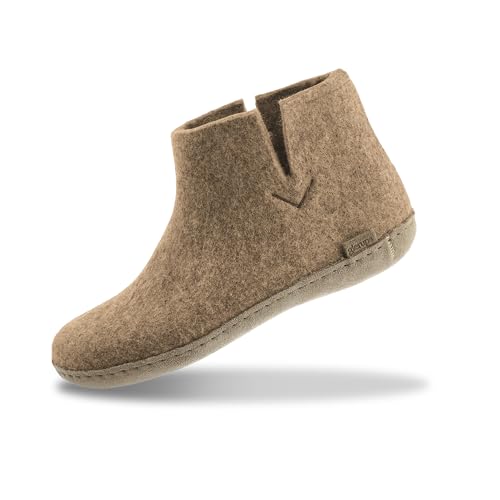 GLERUPS Stiefelpantoffeln Damen und Herren mit Ledersohle (Sand) | Bequeme Slipper-Stiefel für Damen und Herren | Kuschelige Herren und Damen Stiefelpantoffeln von glerups dk