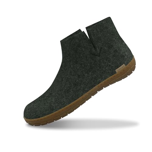 GLERUPS Damen und Herren Indoor und Outdoor Hausschuhe mit Gummisohle (Grün) | Bequeme Slipper-Stiefel für Damen und Herren | Kuschelige Herren und Damen Stiefelpantoffeln von glerups dk