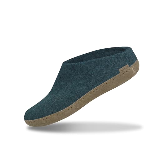GLERUPS Slip On Hausschuhe Damen und Herren (Größe 11) | Blauer Unisex-Slipper aus Wolle mit Ledersohle von glerups dk