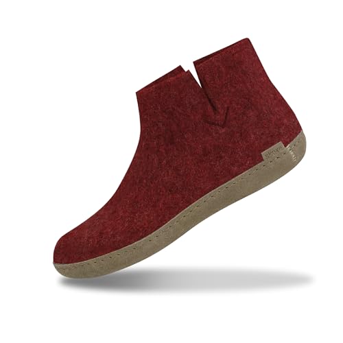 GLERUPS Stiefelpantoffeln Damen und Herren mit Ledersohle (rot) | Bequeme Slipper-Stiefel für Damen und Herren | Kuschelige Herren und Damen Stiefelpantoffeln von glerups dk